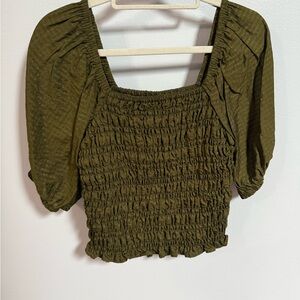 Old Navy Dark Green Smocked Blouse